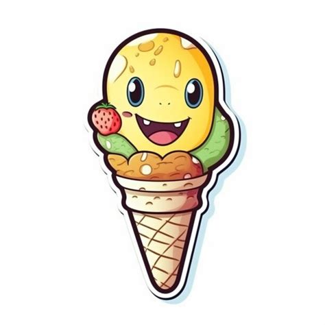 Premium Ai Image Cartoon Ice Cream Cone With A Smiley Face And A