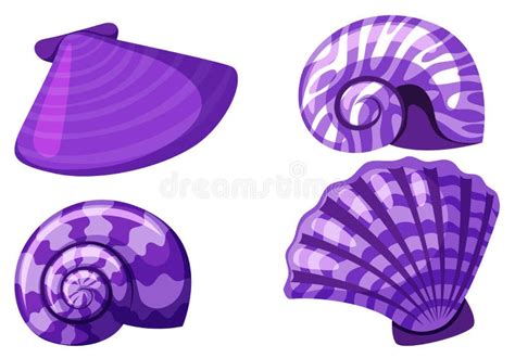 Set Of Isolated Seashells In Purple Color Stock Vector Illustration