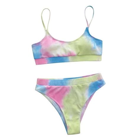 Maillot De Bain Femmes Sexy Tie Dye Print Bikini Set Push Up Pad