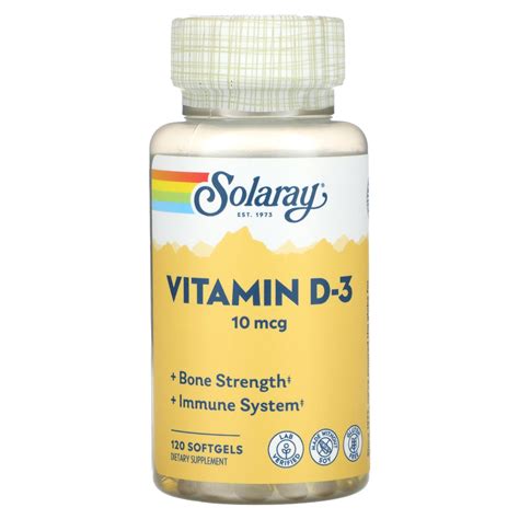 Solaray Vitamin D 3 10 Mcg 120 Softgels