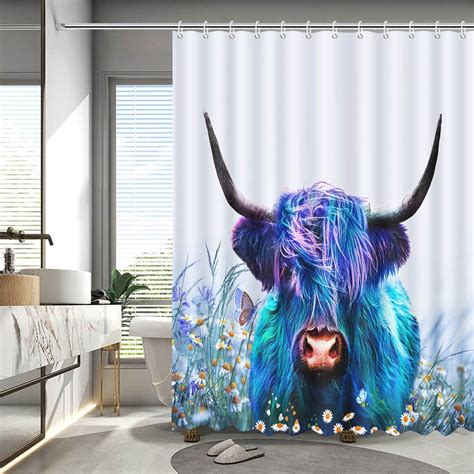 MEHOFOND Highland Cow Shower Curtain 72x72 Inch Funny Western