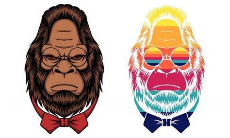 Bigfoot Hipster Wearing A Bow Tie Vector Illustration EPS PNG Images