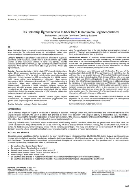 (PDF) Evaluation of the Rubber Dam Use of Dentistry StudentsDiş ...