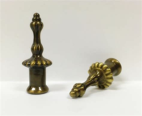 Lamp Finial Pair Of 2 Antique Brass Finish Pillar Etsy