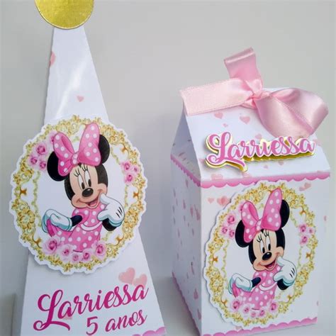 Caixa Milk Minnie Rosa Dourado Elo7 Produtos Especiais