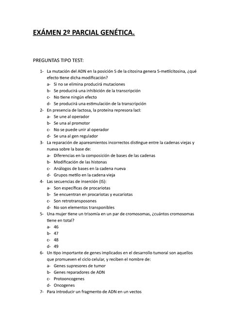 Examen 2016 preguntas y respuestas EXÁMEN 2º PARCIAL GENÉTICA