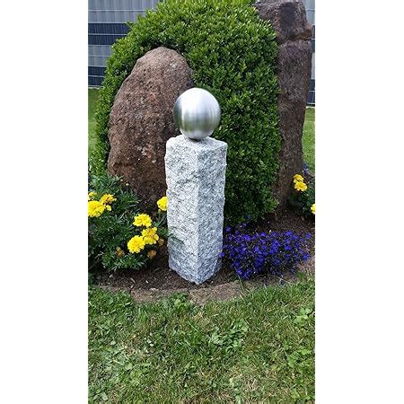 GRANIT Palisade Säulen Set Säule 25 35 45cm mit 120mm Edelstahlkugel