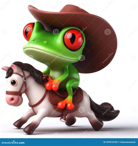 Great 3d Illustration Of A Funny Red Eyed Tree Frog On Horse With