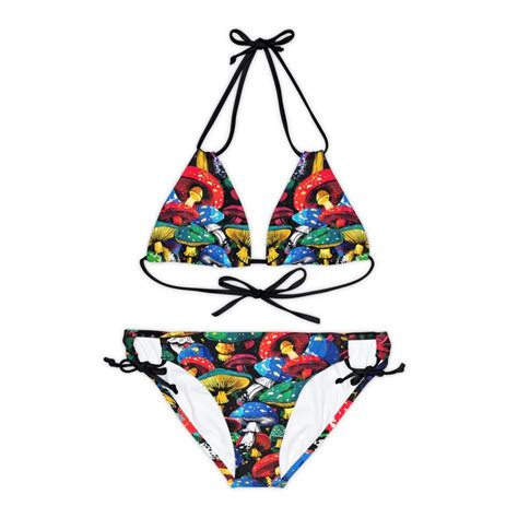 Rave Outfit Strappy Bikini Set Magic Mushrooms Rave Party Swimsuit Festival Swimsuit Cute