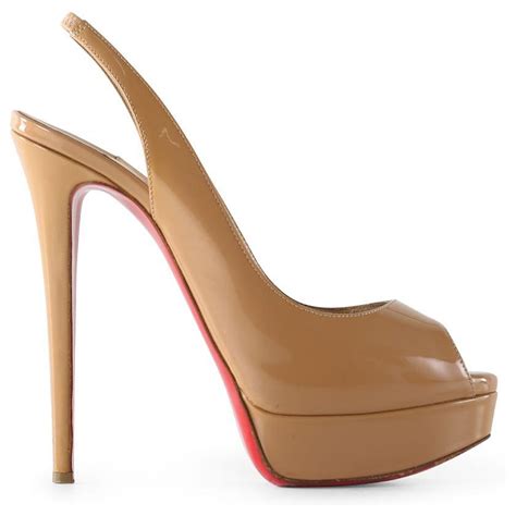 Christian Louboutin Nude Patent Leather Slingback Platform Pumps Flesh