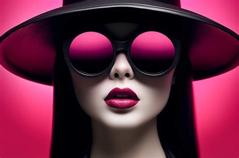 Premium Ai Image Photo Portrait Of Woman Model Is Wearing Sunglasses And Hat On Pink