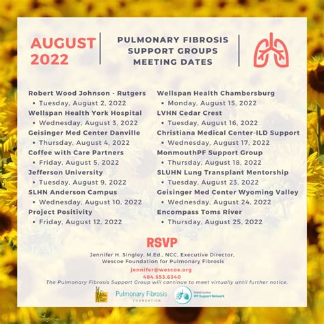 Hellooo August Support Groups Wescoe Foundation For Pulmonary