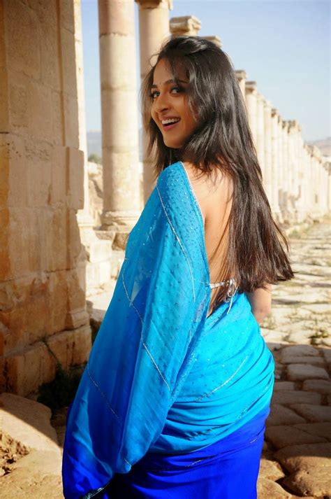 Anushka Shetty Hot Blue Saree Photoshoot Anushka Shetty Image Gallery All About Tollywood