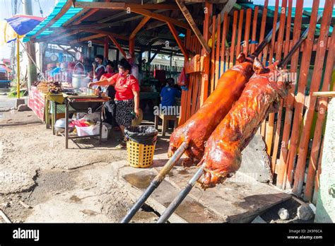 Popular Filipino Lechon Or Roast Pig Sold At A Sunday Market In Cebu