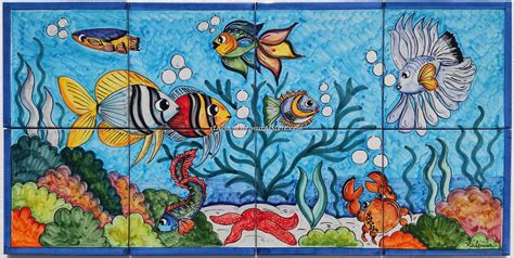 tile mural handmade aquarium tile tropical fish sea life