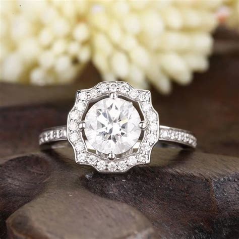 1CT Moissanite Engagement Ring Bridal Set Halo Solitaire Dainty White