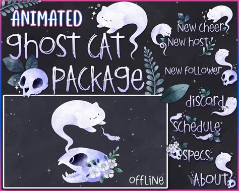 Animated Ghost Cat Package Twitch Streamer Bundle Moon Cat Skull Magic