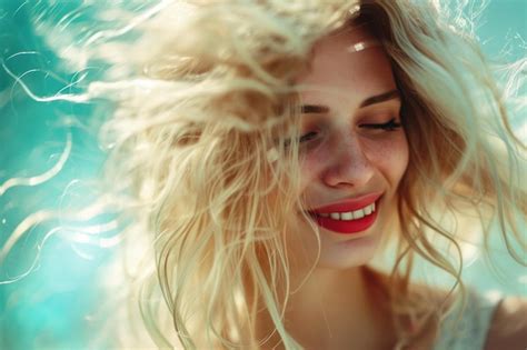 Premium Photo Closeup Of A Joyful Young Woman With A Sunny Backdrop