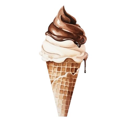 Watercolor Chocolate Ice Cream Cone Watercolor Clip Art Hand Png