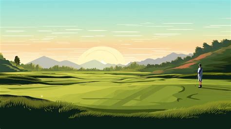 Premium Vector A Green Golf Course With Mountains In The Background