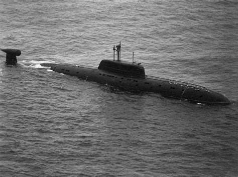 Aerial Starboard Bow View Of The Soviet Sierra Class Nuclear Powered Attack Submarine Underway