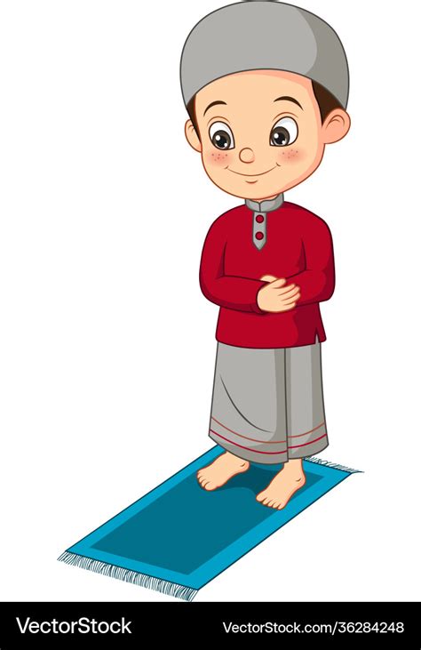 Cartoon Muslim Boy Praying On Mat Royalty Free Vector Image