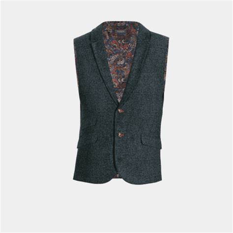 Blaue Revers Tweed Weste Mit Kupfer Kn Pfen