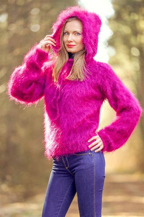 Supertanya Purple Hoodie Sweater Light Mohair Top Handmade Jumper By