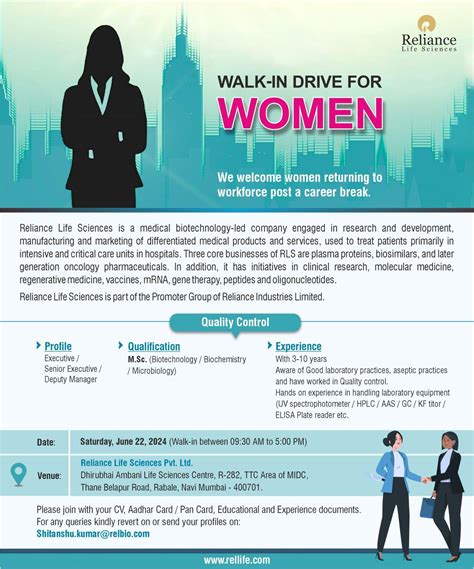 Reliance Life Sciences Walk In Drive On 22nd June - Check Details Now