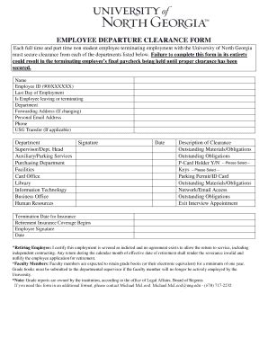 Fillable Online Employee Departure Clearance Form Ung Edu Fax Email