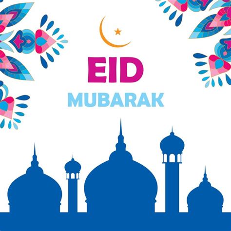 Fondo Azul Y Rosa Con Un Cartel De Eid Mubarak De La Mezquita Azul