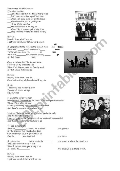 Snow Red Hot Chilli Peppers ESL Worksheet By Silvianeider