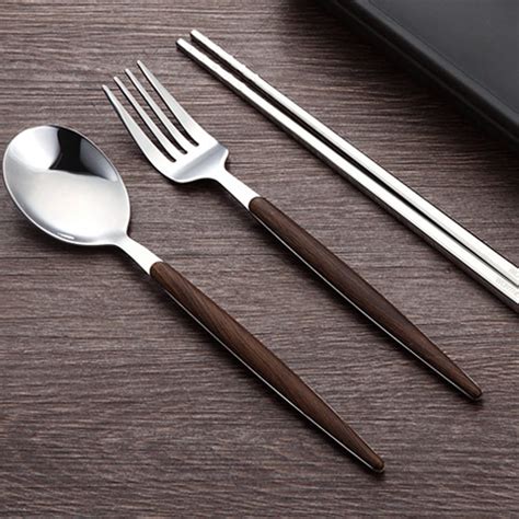 Wood Grain Dinnerware Set Stainless Steel Western Food Tableware