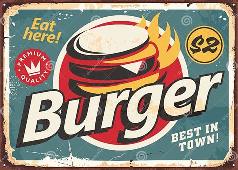 vintage food sign  delicious burger stock vector illustration
