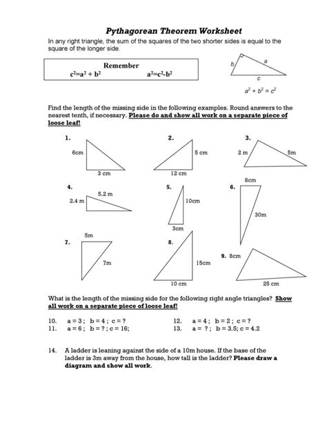 Pythagorean Theorem Worksheet With Answers Word Pdf