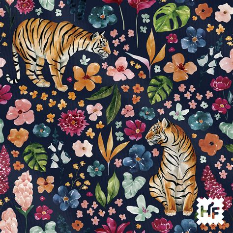 Tiger Floral Navy Blue Hopland Fabrics