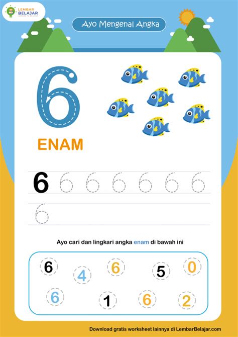 Lembar Kerja Menulis Angka 6 Lembar Belajar Lembar Belajar Lembar Kerja Calistung Tk