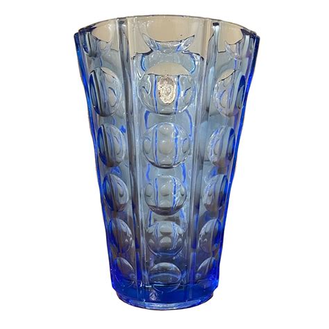 Mid Century Blue Glass Vase By Saint Gobain