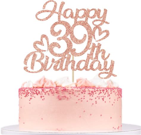 Unoggsor Rose Gold Glitter Happy 39th Birthday Cake Topper