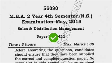 2015 Mdu Mba 4th Sem Sales And Distribution Management Question Paper Youtube