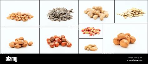 Variety of nuts on white background collage Stock Photo - Alamy