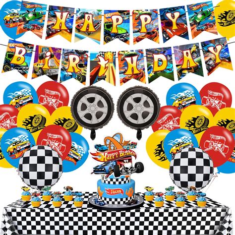 AnMeelin Hot Wheels Birthday Party Decorations Hot Wheels Birthday Party Favor With Banner