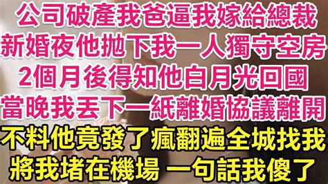 公司破產我爸逼我嫁給總裁，新婚夜他拋下我一人獨守空房！2個月後得知他白月光回國！當晚我丟下一紙離婚協議離開！不料他竟發了瘋翻遍全城找我！將我堵