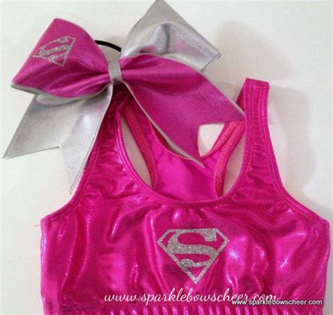 Girl Of Steel Super Hero Metallic Sports Bra And Bow Set Cheerleading