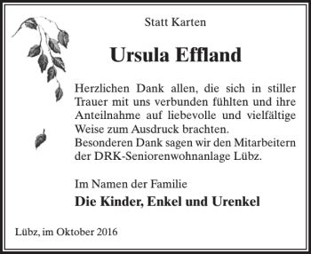 Traueranzeigen Von Ursula Effland Trauer Nordkurier