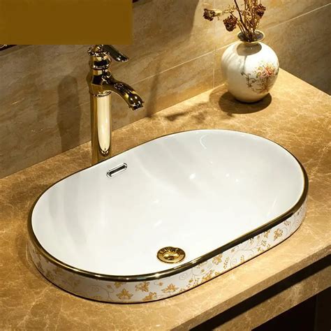 Semi Embedded Western Antique Chinese Ceramic Bathroom Basin Hand Wash