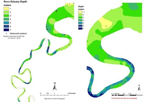 left water depth   ruvu estuary  adjacent upstream river