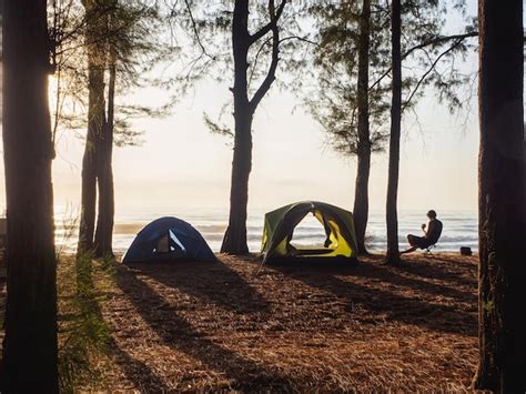 Premium Photo Camping Tents On The Beach Filled Of Pine Forest With