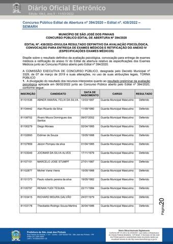 Diário Oficial Concursos Resultados - Resultado preliminar da avaliação 11 03 Diário Oficial by Sinsep Sjp ...
