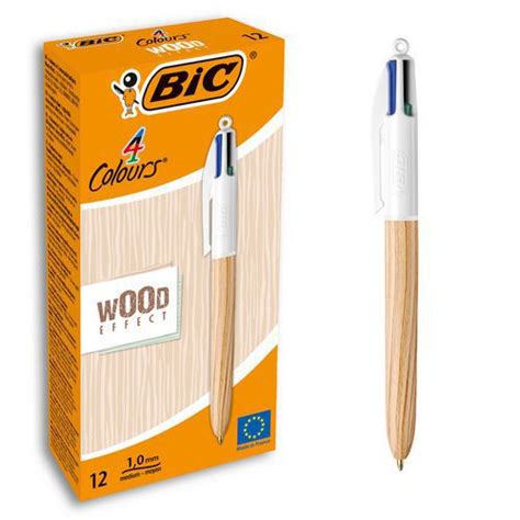 Lot de 12 stylos BIC 4 Couleurs rétractables Wood Style BIC Manutan es